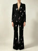 High Street Designer Suit Set Women's Elegant Floral Printed Single Button Blazer Flare Pants Suit 2pcs