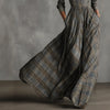Women Plaid Shirt Dress V Neck Single Breasted Split Asymmetrical Hem Pocket Maxi Dress Ladies Elegant Casual Vintage Long Dress