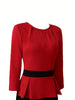 Women Elegan 3/4 Sleeve Round Neck Color Block Knee Length Cocktail Party Work Business Pleated Waistband Slim Pencil Dress