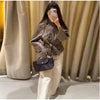 Women's Plaid Belt Short Jacket Loose Lapel Long Sleeve Lace Up Double Breasted Coats Autumn Lady Chic Jackets