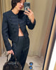Chic Black Round Neck Napoleon Military Jacket Women Casual Full Sleeve Buttons Cropped Slim Coat Lady Daily Street Jackets