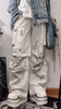 Women Off White Baggy Cargo Pants Vintage Harajuku Y2k Aesthetic Oversize Parachute Pants High Waist Wide Trousers 2000s Clothes