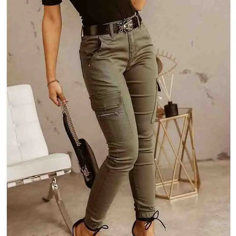 Workwear Pants Women Spring Autumn Slim Casual Cotton Green Khaki Woman Pant Pencil Cargo Trousers Women 26211