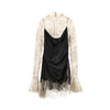 Elegant Satin Floral Lace Patchwork Mini Dress For Women Irregular Hem Long Sleeve Dresses Lady Chic Evening Party Vestidos