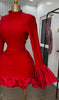 Women O-neck Long Flare Sleeve Ruffles Mini Dress Spring Sweet Sexy Birthday Evening Night Party Vestidos Dresses