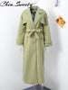 Casual Solid Long Women Coat Urban Full Sleeve Belt Double Breasted Female Jacket Autumn Winter Chic Lady Streetwear
