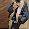 Casual Women Thick Coat With Faux Fur Collar Full Sleeve Zipper Loose Oversize Warm Jacket Female Winter Lady Coats