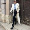 Vintage Large Lapel Tweed Long Coat Women Elegant Loose Double Breasted Belt Coats Lady Winter Classic Chic Street Overcoat