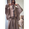 White Stand Collar Long Pant Suits Women Chic Solid Full Sleeves Single Breasted Loose Pants Set Lady Daily Street Outfit