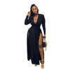 Plus Size Women Full Sleeve Evening Dresses Classic V-neck Maxi Vestidos Night Club Split Party Long Dress