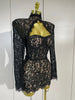 Sexy Black Lace High Neck Hollow Out Design Bodycon Mini Dress Women Long Sleeve Evening Party Club Bar Cocktail Celebrity Gowns