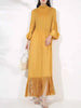 Maxi Dress Women High Neck Long Sleeves Stitching Tassel Hem Solid Color Dresses Female Party Clothing 2DB1143