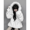 Kawaii Vintage Gothic Lolita Coat Women Harajuku Y2k Bear Ears Hooded Loose Plush Jacket Ropa Mujer Girls Sweet Warm Outwear