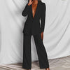 2 Pieces Women Sets Professional Blazer + Casual Solid Color Pant Two-Piece Suit Europe Women's Clothing