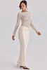Off Shoulder Lace Satin Maxi Dress Women Elegant Long Sleeve Ruched Bodycon Mermaid Evening Club Party Formal Dress