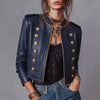 Women's Faux Leather Cropped Jackets Autumn Winter Coat Long Sleeves Stand Collar Double Breasted Casual Outerwear for Woman