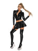 Women Glossy 2-piece PU Leather Club Outfits Long Sleeve Front Zipper Crop Jacket and Pleated Miniskirt Set for Pole Dance Raves