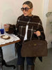 Autumn Women Plaid Knit Scarf Collar Cardigan Coat Long Sleeve Oversize Jacket With Pockets High Street Lady Clothing