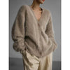 Women's Cardigans Korean V-neck Sweater Coat Long Sleeve Oversized Sweater Female Buttons Solid Knitted Jacket Women