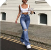 Women's Spring and Fall Casual Ripped High-waisted Slightly Flared Pants Jeans Slim-fit Wash Jeans Long Pants Y2k