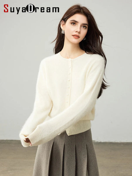 Cardigans For Woman, Fleece Wool, Round Collar, Soft Cozy Sweaters, 100%Wool, Fall Winter Jackets