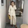 White Stand Collar Long Pant Suits Women Chic Solid Full Sleeves Single Breasted Loose Pants Set Lady Daily Street Outfit