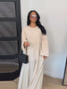 Solid Color Loose Fit Flare Sleeve Tiered Dress Crew Neck Ruffle Hem Pleated Long Maxi Dresses Spring Chic Casual Outwear