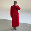 Vintage Large Lapel Tweed Long Coat Women Elegant Loose Double Breasted Belt Coats Lady Winter Classic Chic Street Overcoat