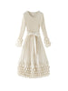 Solid Color Bubble Pleated Women ’s Dress Round Neck Long Sleeve Beaded Waist Pink Dress Spring 2DB7194