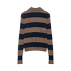 Women's Striped Knitted Cardigan Coat Female Long Sleeve Polo Collar Single Breasted High Street Casual Short Jacket