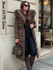Elegant Fur Collar Hood Belt Long Cotton Jacket Women Zipper Drawstring Waist Parka Down Coat Winter Lady Warm Chic Outwear