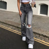 Women's Spring and Fall Casual Ripped High-waisted Slightly Flared Pants Jeans Slim-fit Wash Jeans Long Pants Y2k