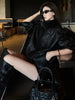 Fall Winter Women's Faux Leather Jacket Individuality Asymmetrical Stand Collar Loose Lady Coat Long Sleeve Bomber Outwear