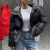 Thick Women's Cotton Coat High Collar Full Sleeve Zipper Elastic Lace Up Loose Warm Female Coats Autumn Winter Lady Jacket