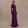 Solid Color Elegant High Neck Long Sleeve Ruched Ribbon Dress Women Bodycon Party Club Evening Dress Winter