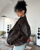 Casual Black Leather Lace Up Short Jacket Women Long Sleeve Zipper Lapel Loose Button Coat Lady Daily High Street Outerwear