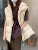 Adjustable Waistcoats Solid Cotton Vest Jacket Women Autumn Winter Hooded Waistcoat Warm Thicken Cotton Sleev