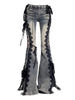 Women Dark Academia Goblin Core Harajuku Y2K Low Rise Lace Jeans Abi Denim Flare Pants Bell-Bottom Y2k Japanese Goth Gyaru Kpop