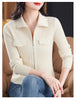 Zipper Short Knitted Cardigan Sweater Women's Spring Autumn Korean Versatile Coat Top Turn-Down Sweater Solid