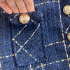 Autumn Dress Suit Women Korean Chic Blue Tweed Jacket + Vest Dress Elegant 2 Piece Set Long Sleeve Cropped Coat