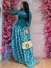 A Line Maxi Dress for Women Autumn Light Blue Long Sleeve Dress Slim Waist Mid-turtleneck Chic Elegant Evening Dresses Ladies