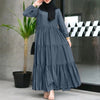 Muslim Tiered Long Dresses Women Islamic Hijab Style Casual Long Sleeve O Neck Maxi Vestidos Solid Abaya Robes
