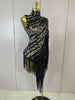 Women Colorful Sparkly Rhinestones Tassel Sexy See-Through Dress One Shoulder Latin Dance Outfits Nightclub Party Stage Costume