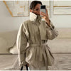 Solid Stand Collar Trench Coats Women Elegant Long Sleeve Double-breasted Belt Jacket Autumn Lady Commuting Outwear