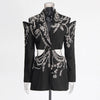 Hollow Out Patchwork Diamonds Blazers For Women Notched Collar Long Sleeve Spliced Button Temperament Blazer Female