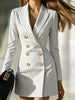 Women Striped Blazer Dress Lapel Double Breasted Long Sleeve Bodycon Mini Dress Elegant Office Work Party Slim Suit Dresses