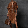 Long Dress for Women Suede Long Sleeves Lapel Neck Maxi Dress Tie Elastic Waist Temperament Elegant Side Split Street Dress
