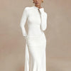 Solid Color Elegant High Neck Long Sleeve Ruched Ribbon Dress Women Bodycon Party Club Evening Dress Winter