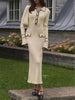 Ruffled Knit Dress Women Autumn Ribbed Contrast Long Sleeve High Waist Lapel Gown Dress Knitwear Ladies Maxi Dress