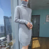 Selling 100% Mink Cashmere Knitted Women's High Neck Pullover Dress Sweater Slim Fit Solid Color Long Women's Dress